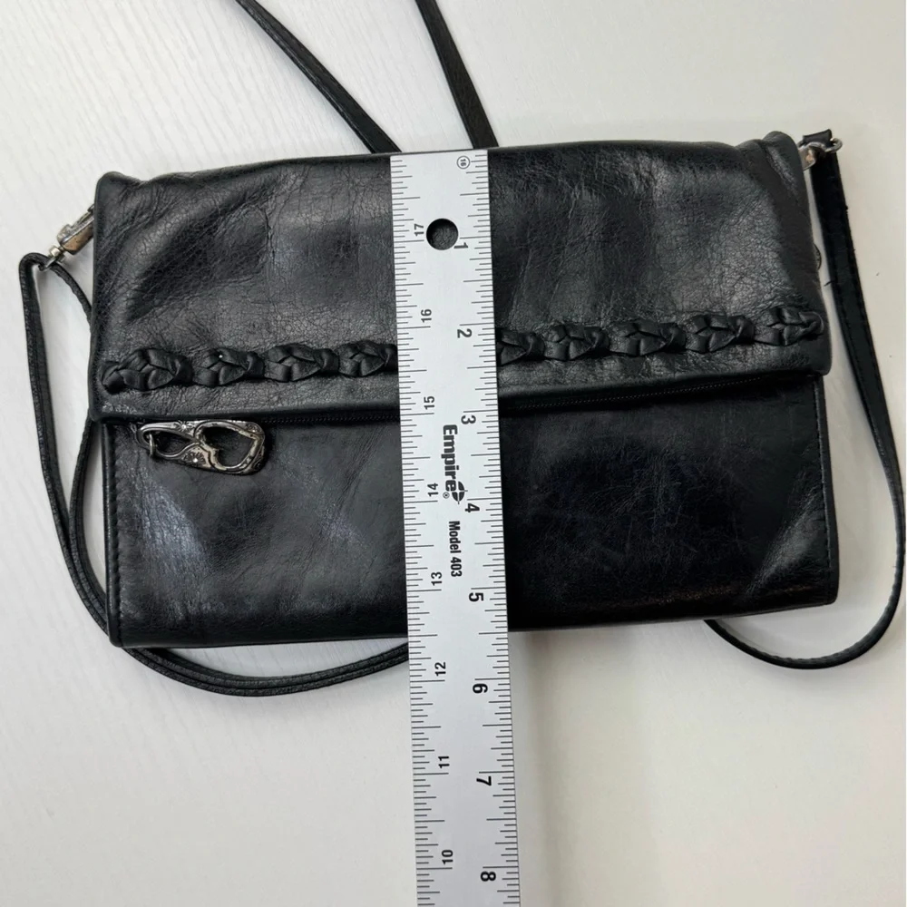 Vintage‎ Brighton Black Leather Foldable Crossbody bag Clutch Wallet
